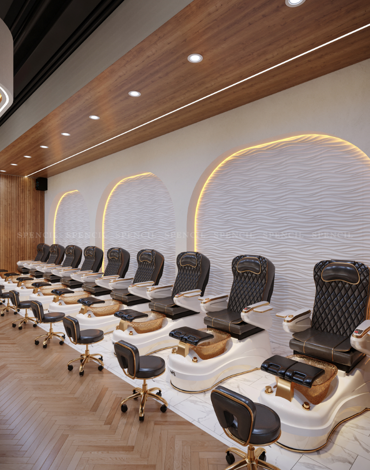Luxurious pedicure chairs inside the salon